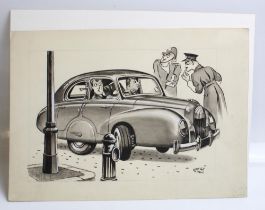 George Lane. Two pen and watercolour titled ' Tax on track and wheelbase,' Tax engineering on