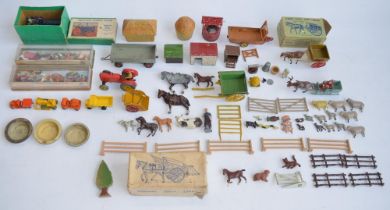 Collection of vintage cast metal farm and other models to include Britain's figures, animals,