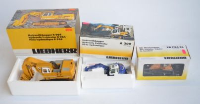 Three 1/50 scale Liebherr diecast plant models to include Conrad Hydraulic Excavator R984 (Mod No