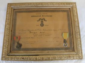 Framed certificate of MEDAILLE MILITAIRE. Awarded to Marcel Hougue in 1949 together with the Croix