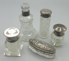 Collection of dressing table scent bottles and jars, incl. a pair of Edwardian cut glass scent