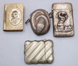 Collection of silver vesta cases & silver plated rosary box, German silver and other cases marked