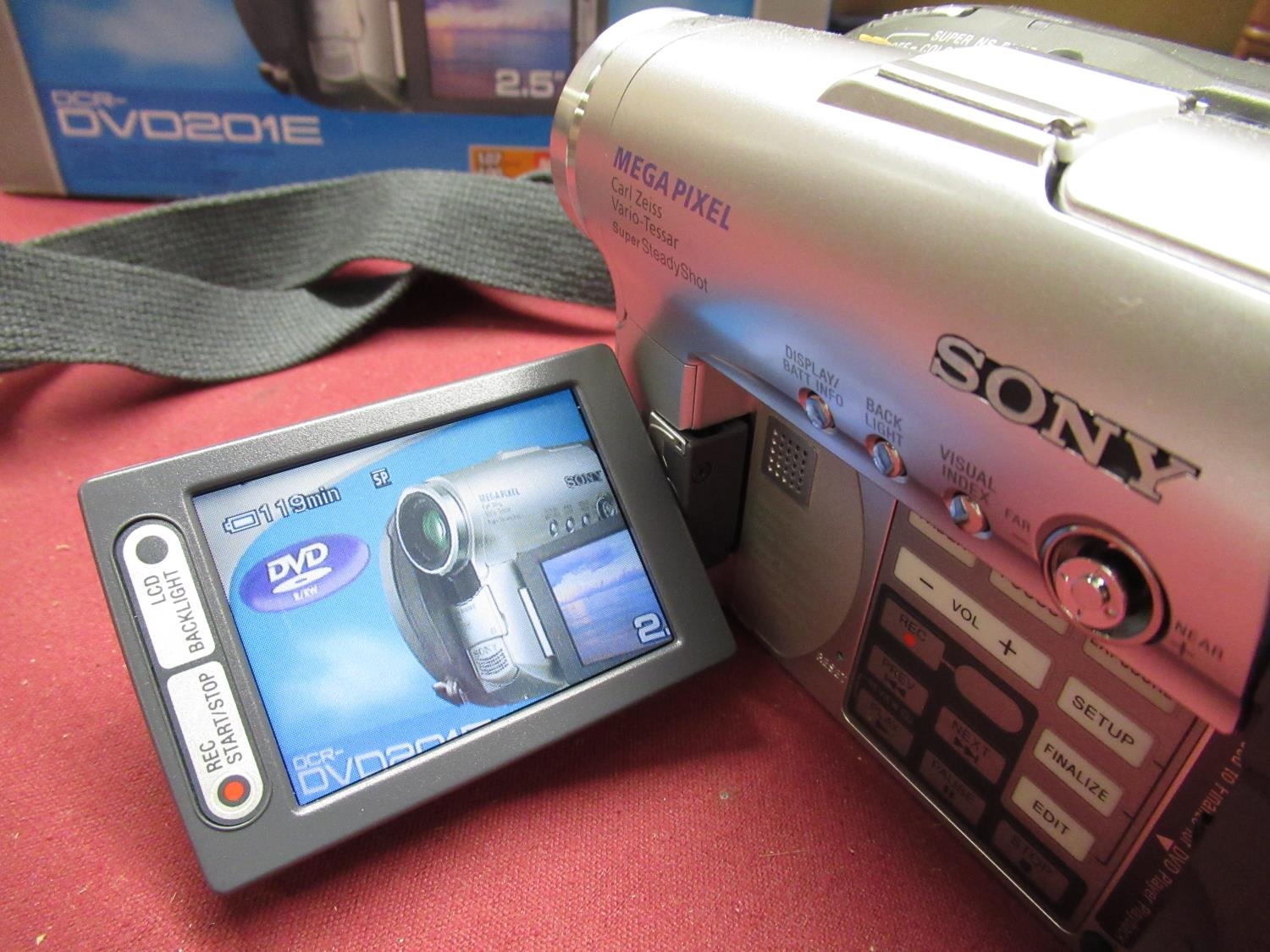Sony DVD 201E DVD camcorder with box, charger, case etc, and a Nikon Lite Touch zoom 120 35mm camera - Image 5 of 8