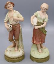 Pair of small Royal Dux water carrier figures, shapes 2223 and 2224, max. H22cm (2)