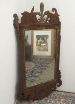 Large Chippendale style wall mirror, parcel gilt mahogany frame with fleur-de-lys cresting and shell