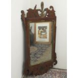 Large Chippendale style wall mirror, parcel gilt mahogany frame with fleur-de-lys cresting and shell