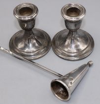 Pair of late C20th silver weighted candlesticks, Birmingham, 1972, Deakin & Francis Ltd, H7cm, and a