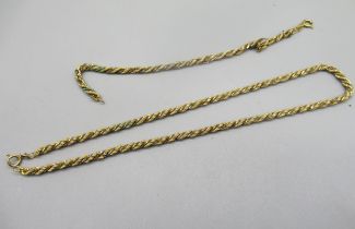 9ct multi tone gold rope twist necklace and bracelet, 13.42g