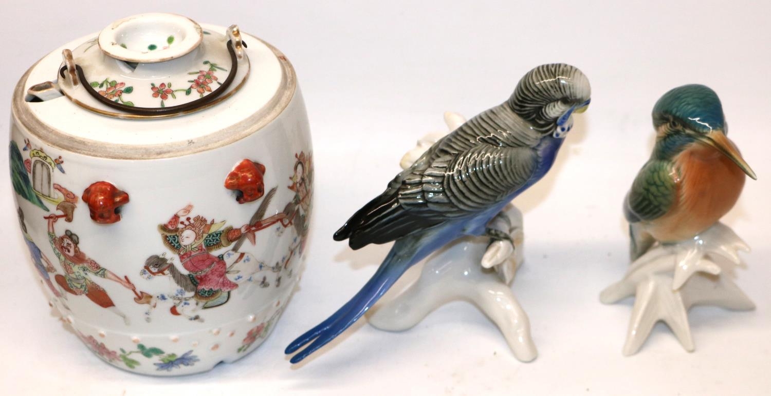 Royal Crown Derby Imari cache pot, G.Boyer Limoges teaware, brass and wood spirit level, Chinese - Image 3 of 4