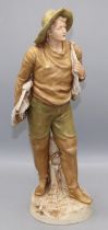 Large Royal Dux figure of a fisherman, shape 1832, H38cm