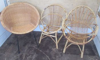 1960's wicker tub conservatory chair and two bamboo conservatory chairs (3)