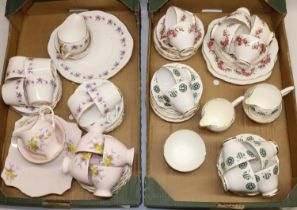 Dorchester bone china 21 piece teaset decorated with violets, two Sutherland china teasets and a