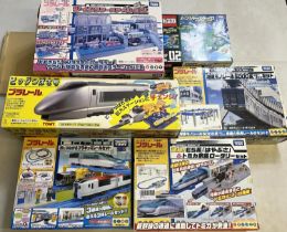 Collection of Takara Tomy Japanese import playsets incl. bullet train, monorail, train stations,