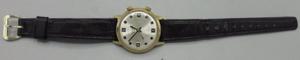 Sekonda gold plated wristwatch alarm, signed silvered dial applied baton hours with centre
