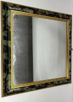 Victorian style wall mirror, square plate in floral decorated frame, 63cm x 61cm