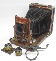 Thornton Pickard folding plate camera, supplied by Arthur Spencer of London (a/f)