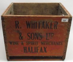 Breweriana - wooden bottle crate for R. Whitaker & Sons Ltd. Wine & Spirit Merchants Halifax, H34.