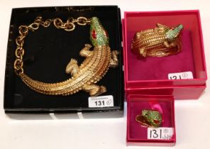 Suite of Butler and Wilson crocodile/alligator design coloured crystal jewellery, comprising a