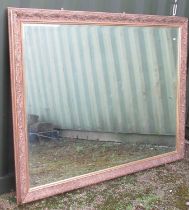 Large wall mirror, bevelled rectangular plate in floral and inset moulded frame W183cm H142cm
