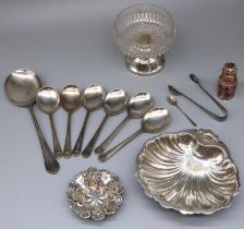 Small Victorian hallmarked silver shaped circular bon-bon dish decorated with shells and scrolls,