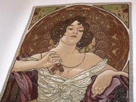 C20th fabric wall hanging after Alphonse Mucha 66cm x 153cm