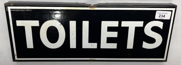 Black and white enamel toilet sign, L42cm