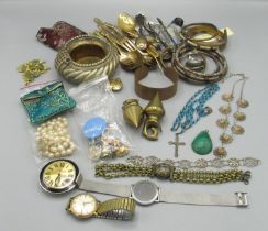 Collection of bangles and costume jewellery, and mixed cutlery inc. a metal ankle bracelet turned