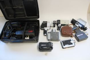 Selection of vintage camcorders and hand held movie cameras incl. Panasonic M1, Bell and Howell 8mm,