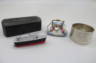 Hallmarked sterling silver napkin ring engraved with the name L Gardner and the ships he served