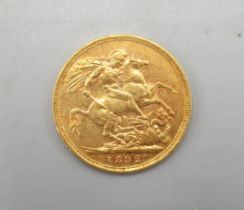 Victoria sovereign, 1892, London mint, 8.0g