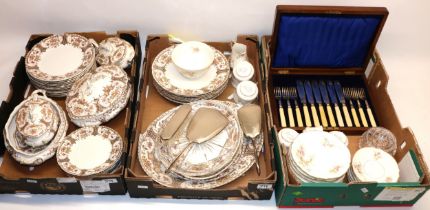 Three silver backed dressing table items, Birmingham 1962; cased set of EPNS fish cutlery with