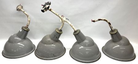 Four Benjamin Type X grey enamel industrial light fittings, D33cm