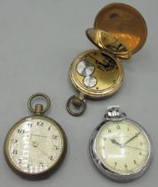 Waltham Bond Street rolled gold Hunter pocket watch serial no. 8711722, Ingersoll Triumph chrome