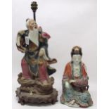 Chinese C20th porcelain figural lamp base, and a similar figure, max. H40cm (2)