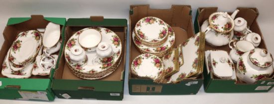 Collection of Royal Albert Old Country Roses tea and dinnerware, incl. six trios, teapot, sauce