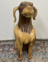 Larged carved wood sculpture of a seated dog, H83cm