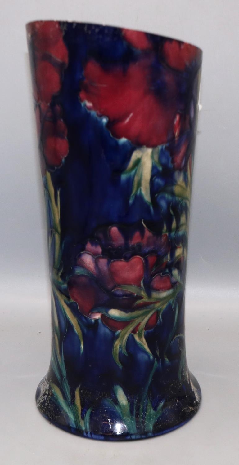 Moorcroft Pottery: cut down vase, with red flowers on dark blue ground, H34cm, A/F - Image 2 of 6