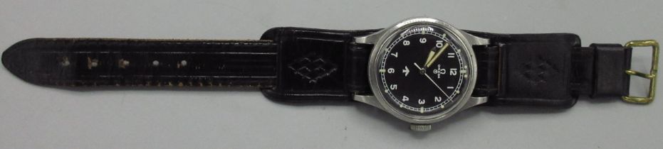 Omega R.A.F. Navigator's Mk II stainless steel wristwatch, signed black Tritium 'Fat Arrow' Arabic
