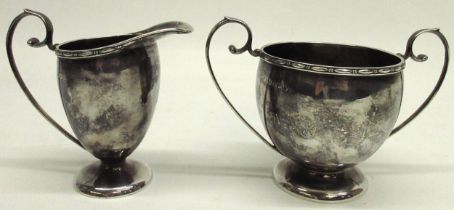 Art Deco silver two handled sugar bowl and jug, Birmingham, 1923, J Collyer Ltd, 9.04ozt, H10cm
