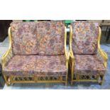 Bamboo two piece conservatory suite comprising of a two seat sofa and a chair with loose cushions