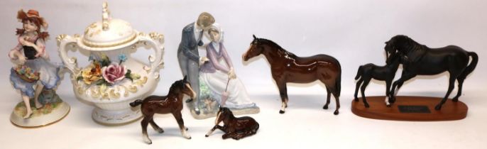 Collection of decorative ceramics, incl. a Beswick Connoisseur Black Beauty and Foal, three other