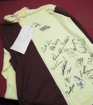 Large Scrumpy Jack 100% cotton rugby shirt signed by the England rugby team c. 1990, Liberty and