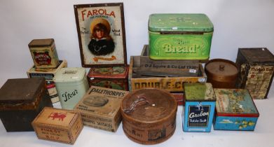 ***withdrawn***Three reproduction wooden crates, two flour containers, and a collection of