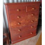 Victorian painted pine chest of two short above four long drawers with turned wooden handles on