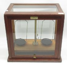W & J George & Becker Ltd chemical balance or laboratory scales in fitted wooden glass case, H42.5cm