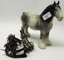 Beswick Shire Mare No. 818, in rocking horse grey gloss, A/F, with harness,