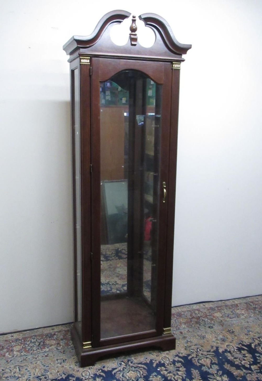 Geo. 111 style mahogany finish display cabinet, arched cresting, single door, H206cm W68cm D34cm - Image 2 of 2