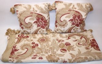 Laura Ashley cream ground traditional pattern throw 196cm x 140cm and pair of matching cushions.