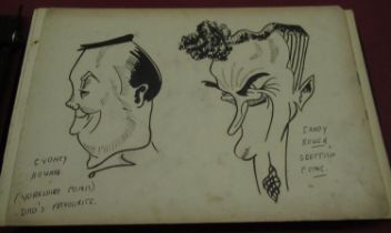 1930's autograph album containing caricatures of Sandy Rowen, Scottish comic, Sidney Howard,