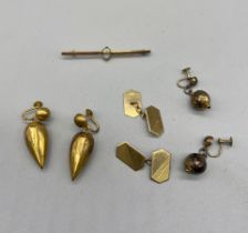 9ct yellow gold screw back teardrop drop earrings, another pair of screw back gold earring and other